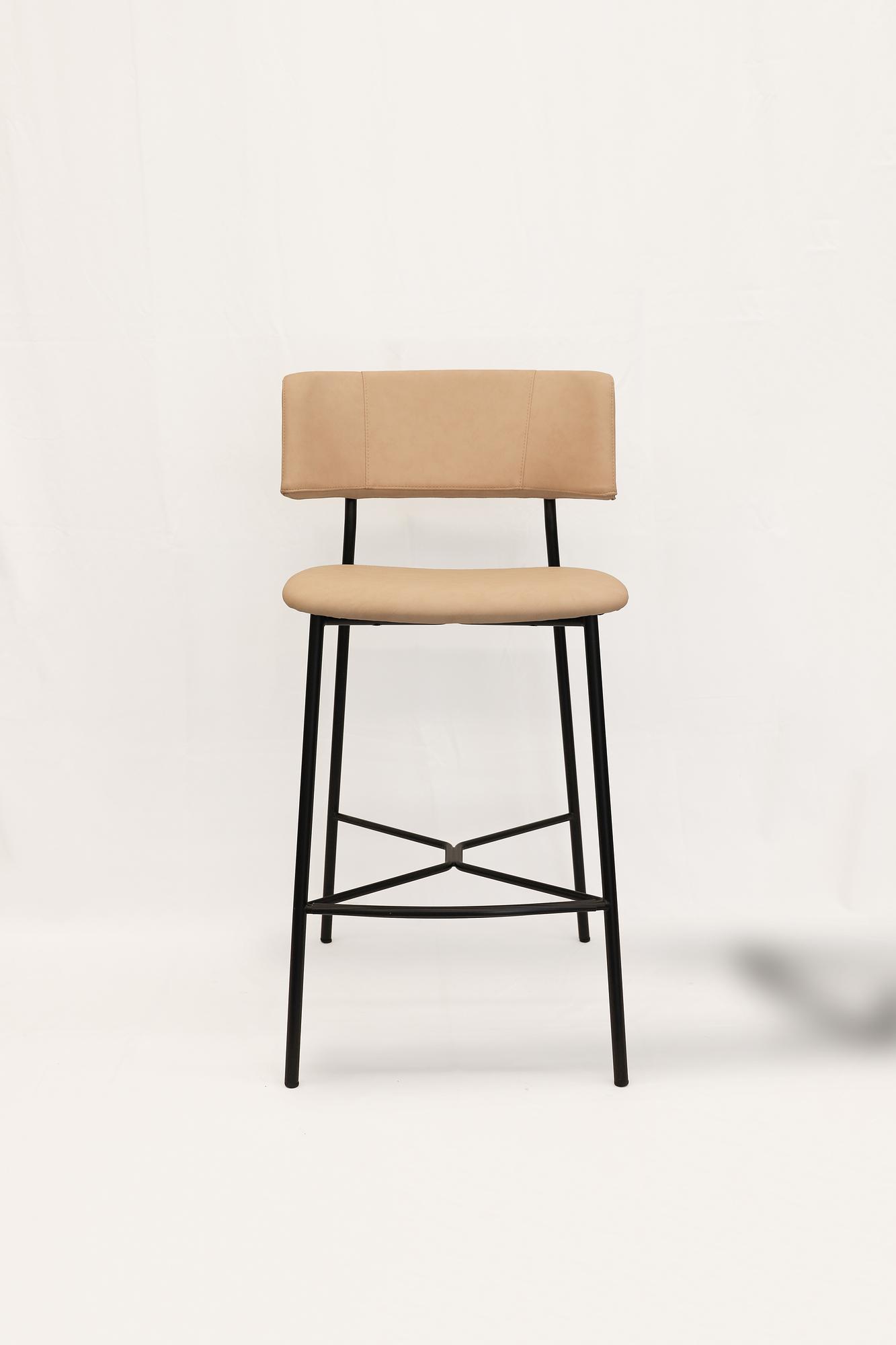 Marlen Bar Stool Faux Leather Metal Beige 1