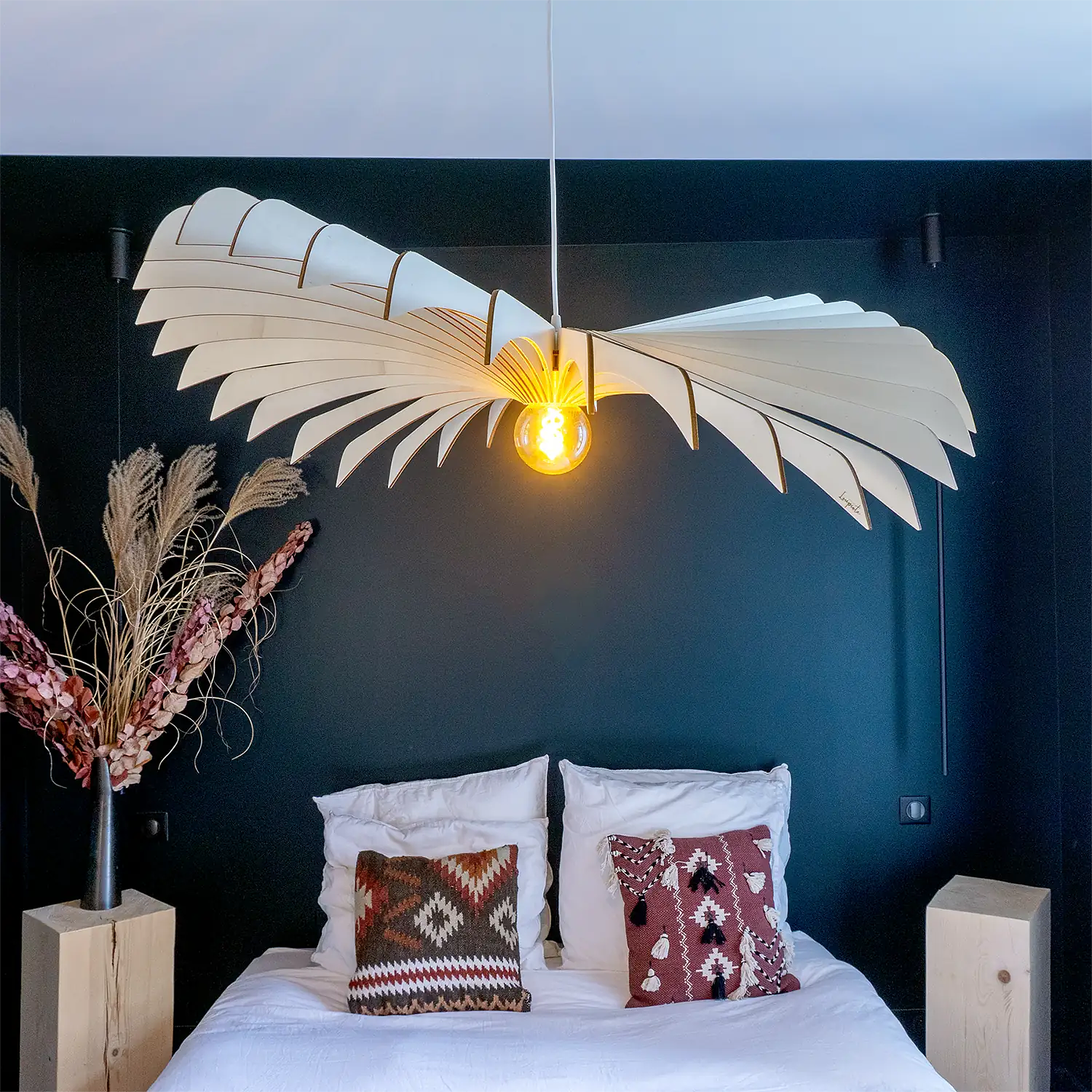 Aigle Lampada a sospensione legno bianco 120cm 0