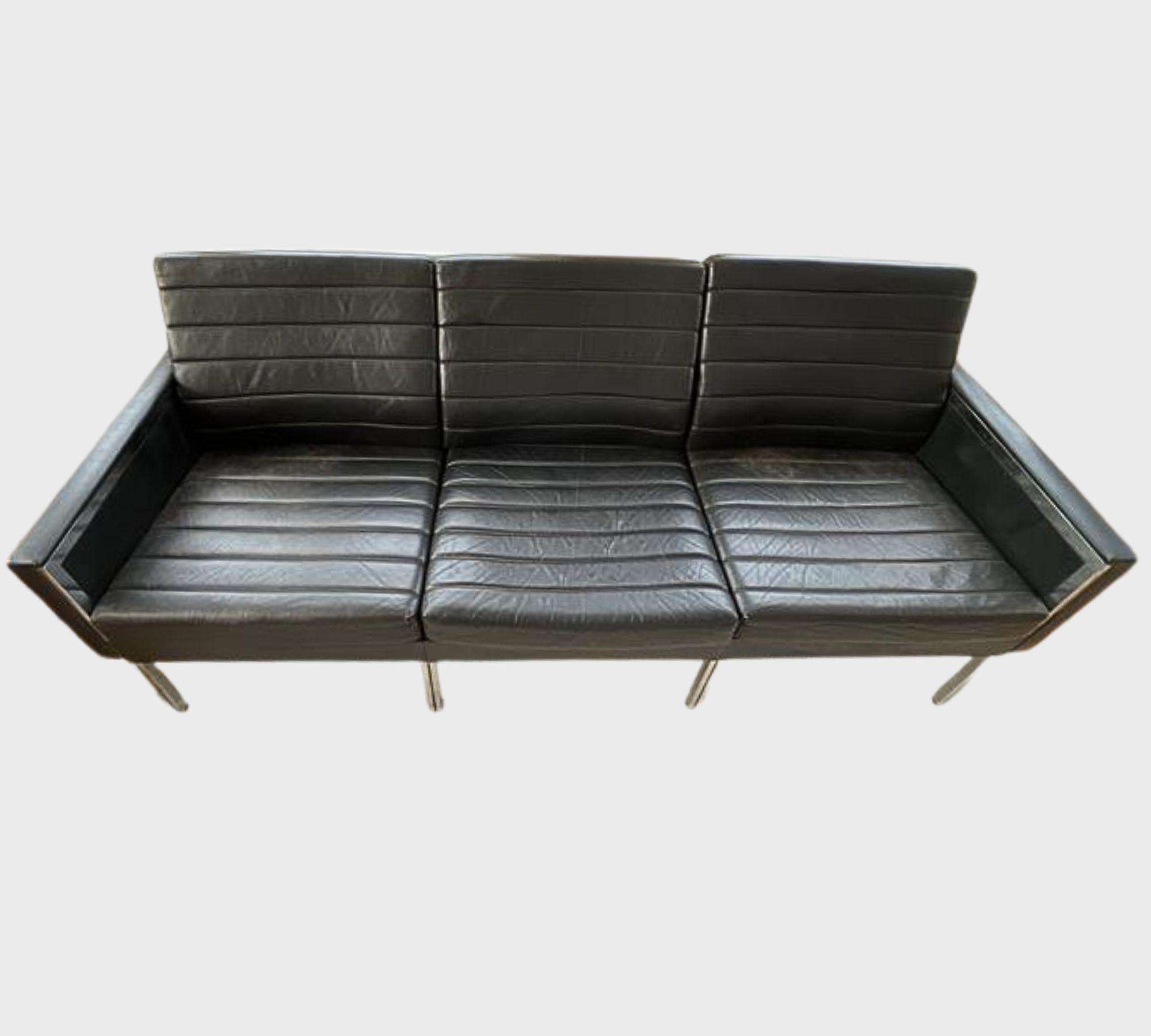 Vintage Sofa 3-Sitzer Leder Schwarz 1960er Jahre 0