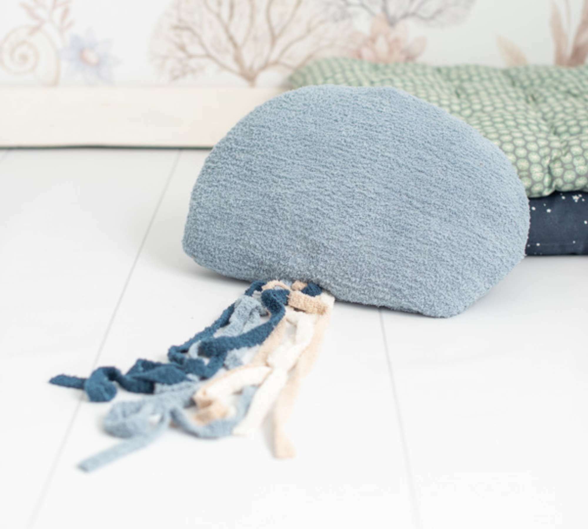 2x Jellyfish & Manta ray Plush toy Cotton Blue White 2