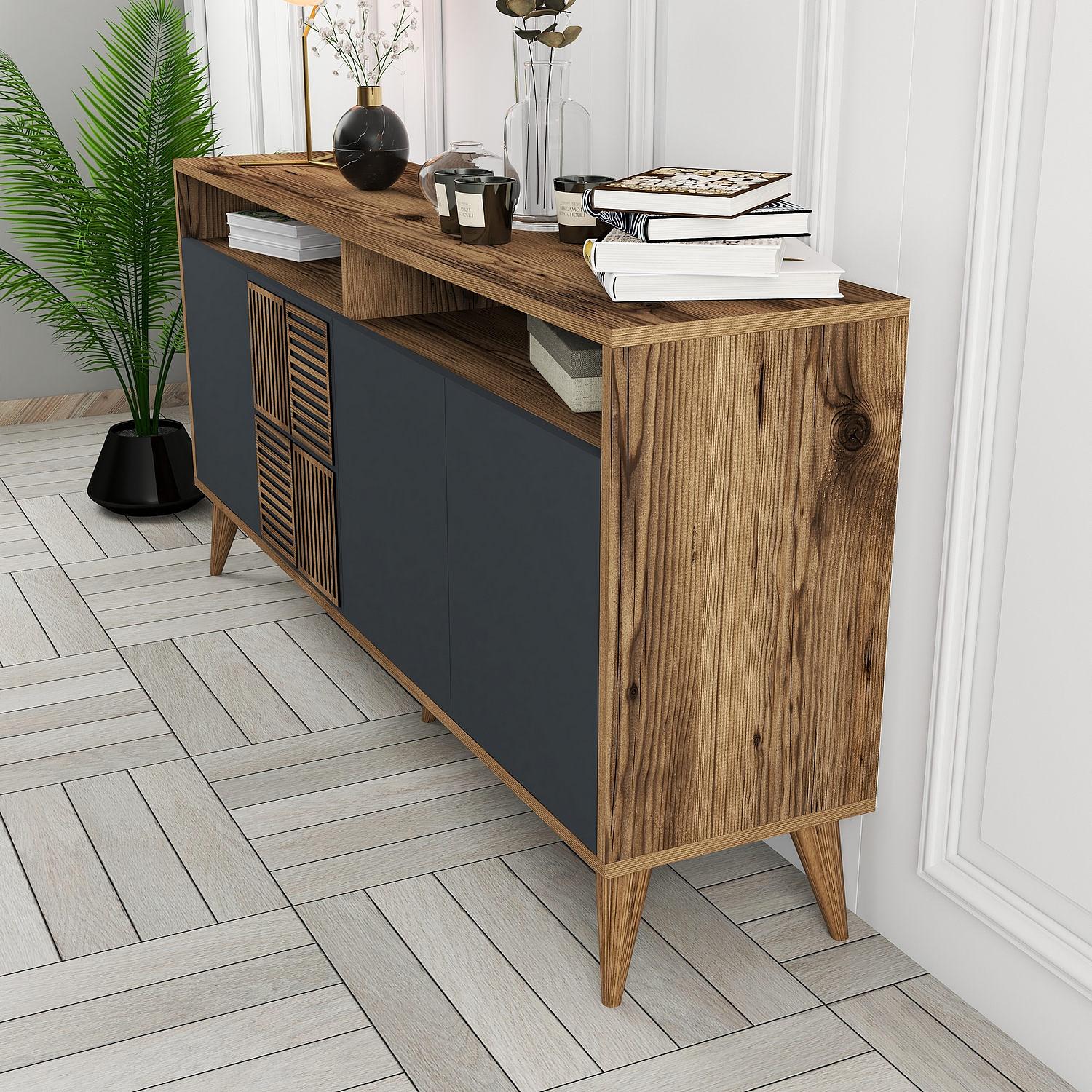 Milan Sideboard Walnussbraun Anthrazit 160cm 2