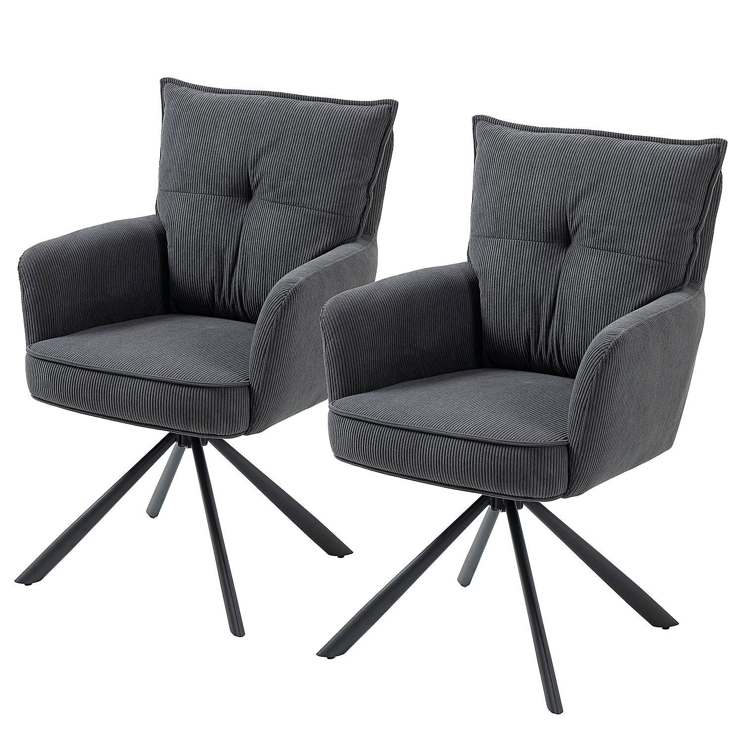 2x Drehbarer Armlehnenstuhl DIDRIP Cord Anthrazit 1