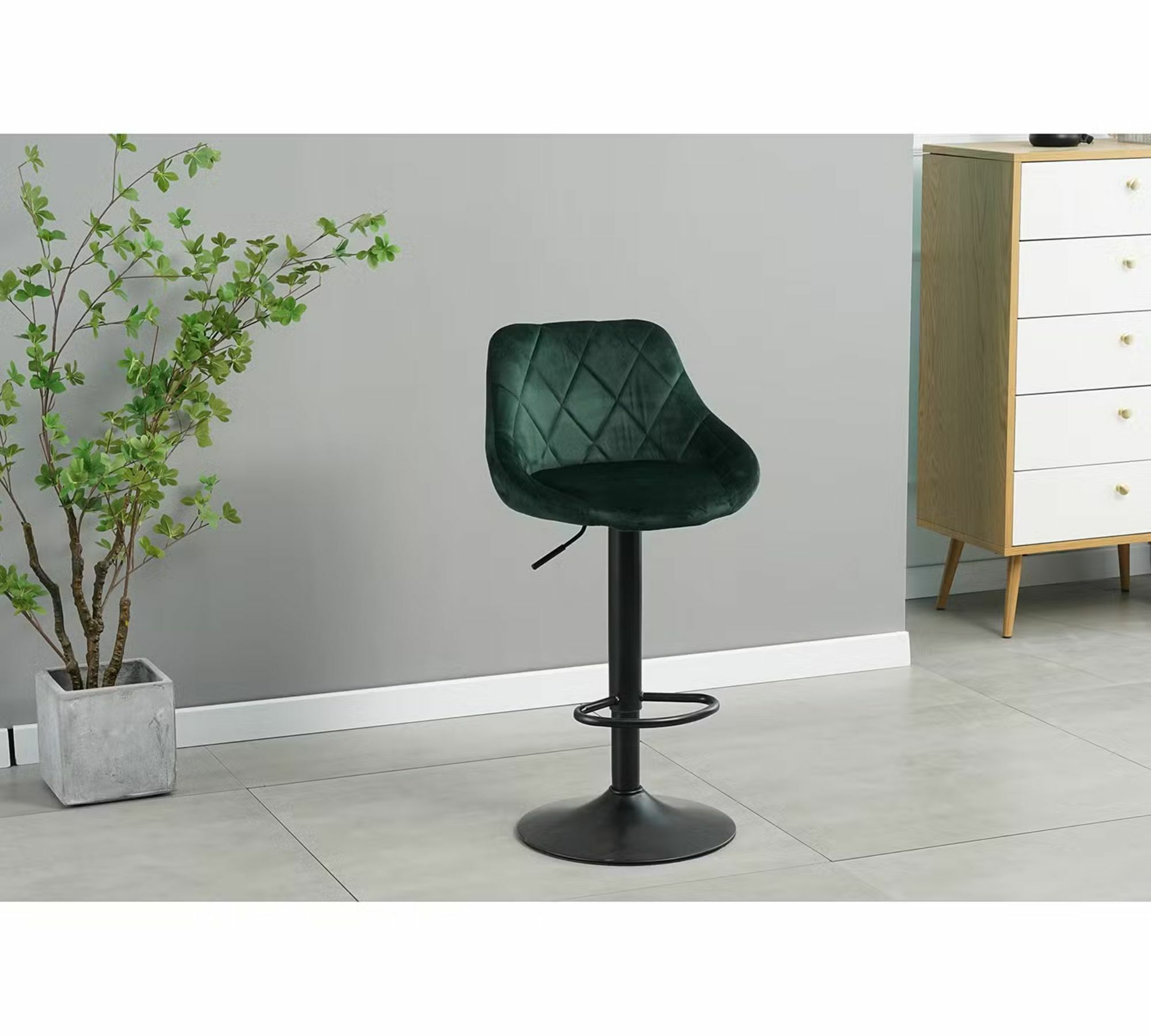2x Bar Stool Velvet Metal Dark Green 1