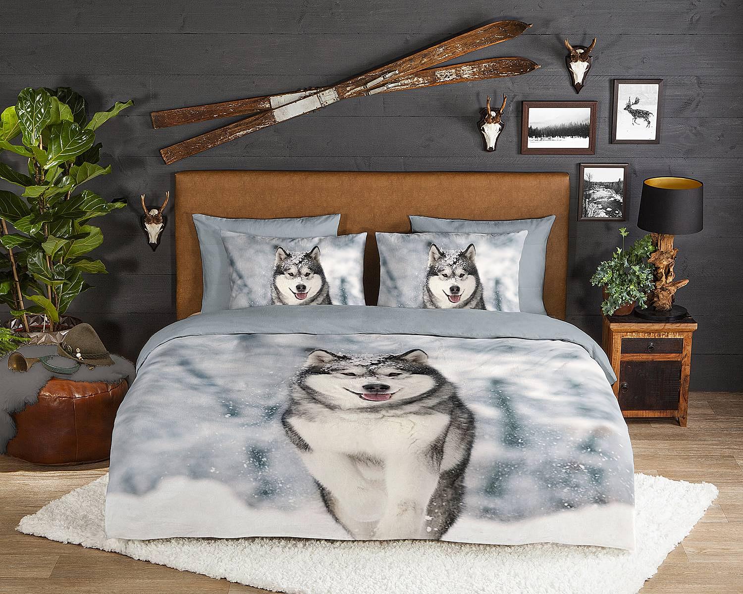 Husky Bettwäsche Baumwolle Grau 140x200/220cm Kissen 70x60cm 2