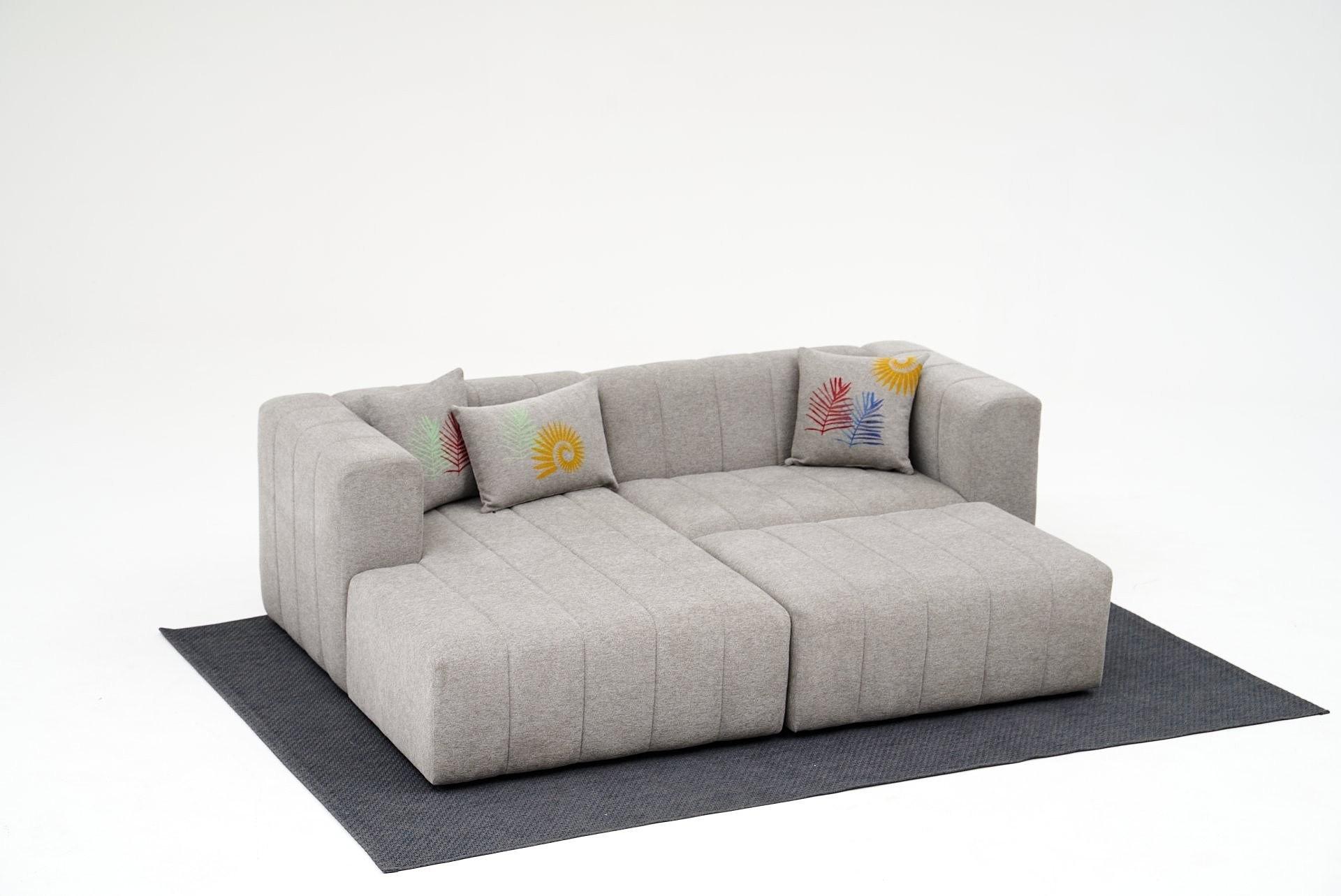 Beyza Sofa Récamiere Links mit Hocker Hellgrau 3