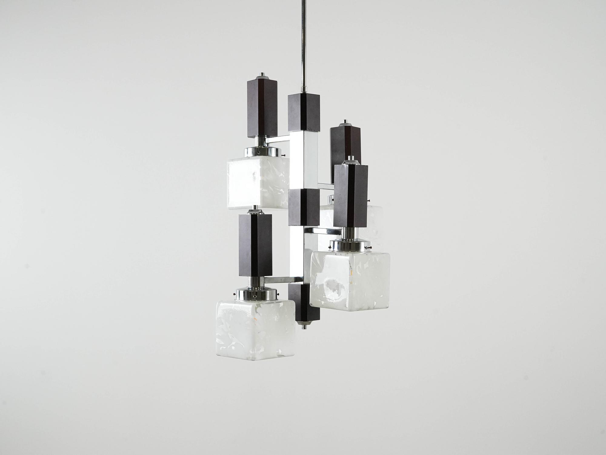 Hanging lamp glass metal 1970s 3