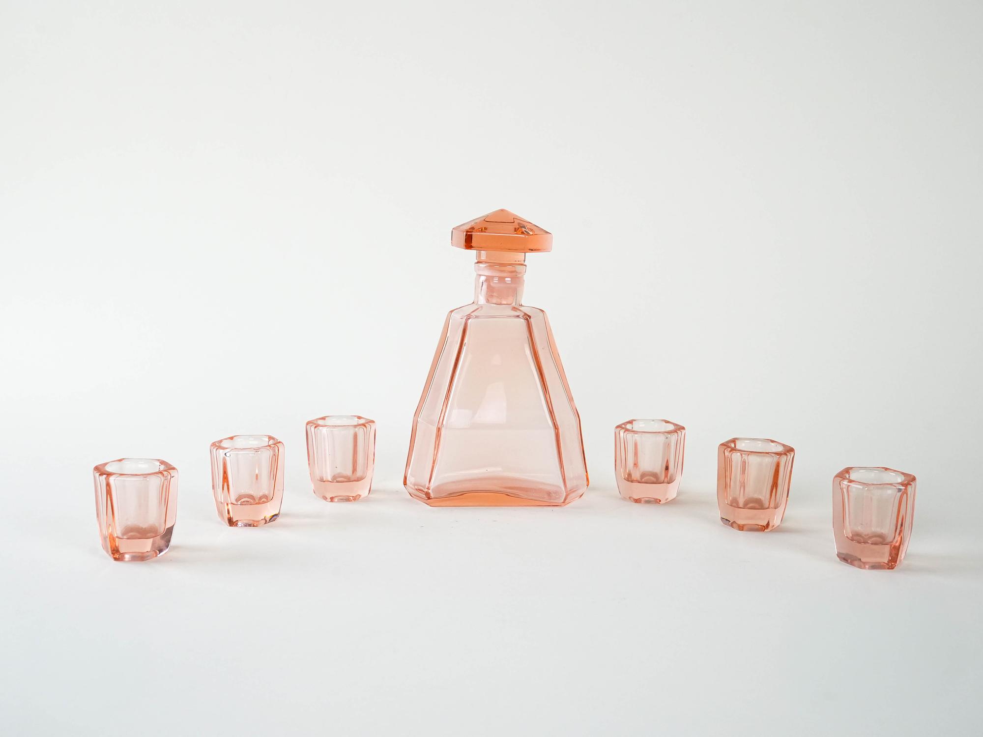 Alkohol-Service-Set Glas Rosa 1960er Jahre 2