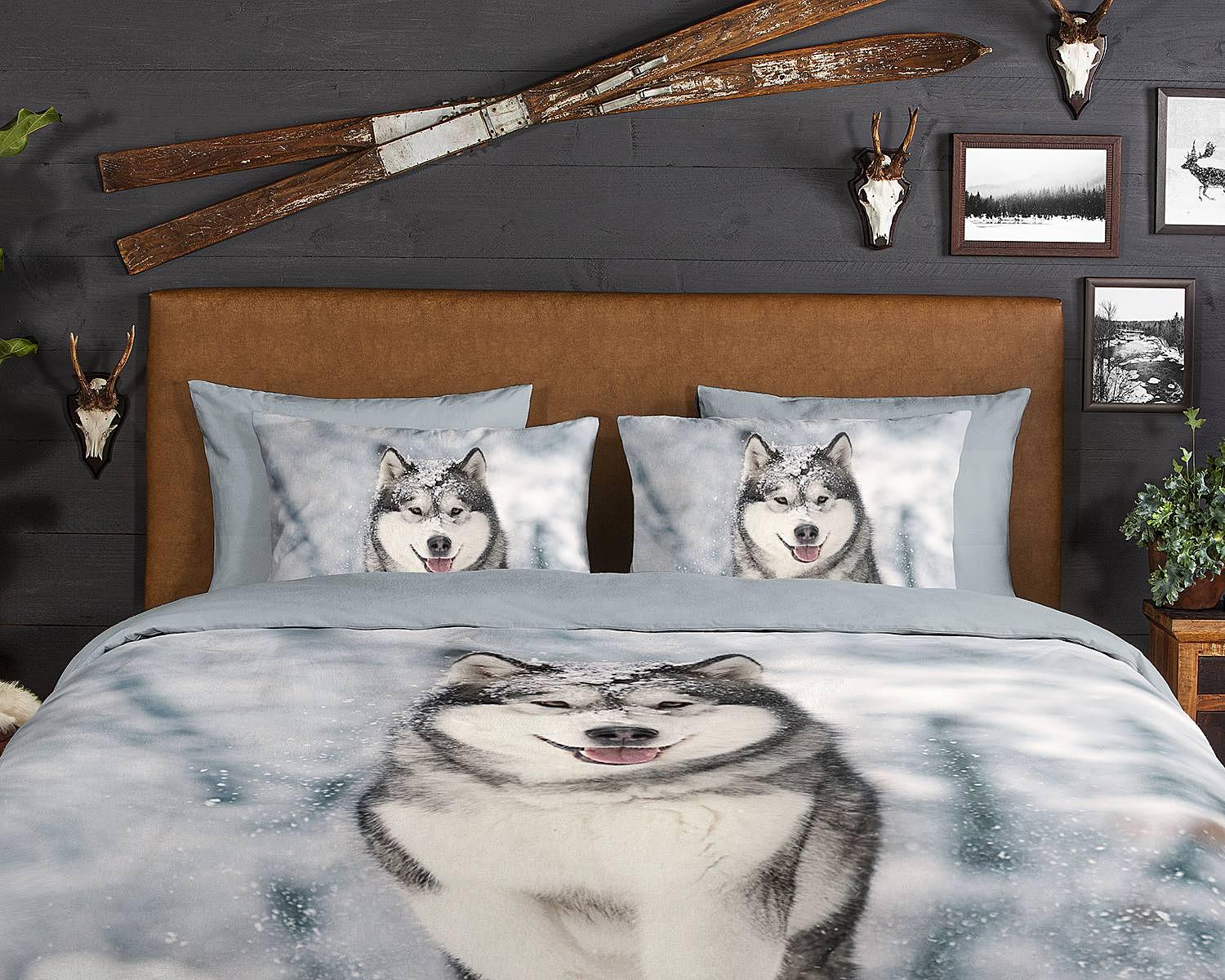 Husky Bettwäsche Baumwolle Grau 140x200/220cm Kissen 70x60cm 3