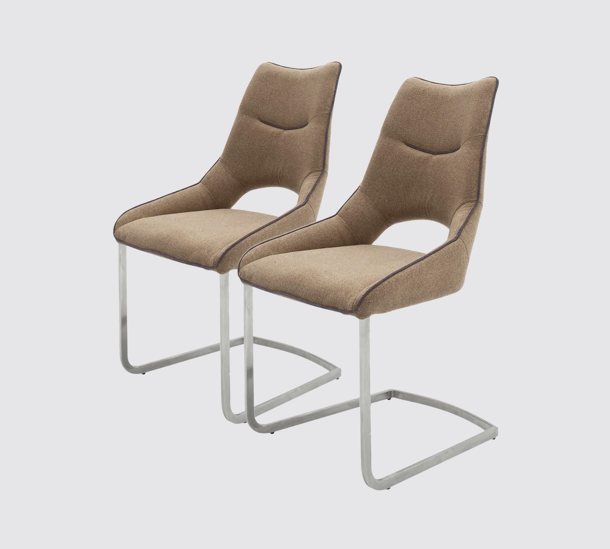 2x Freischwinger Edelstahl Gebürstet Flachgewebe Cappuccino 1
