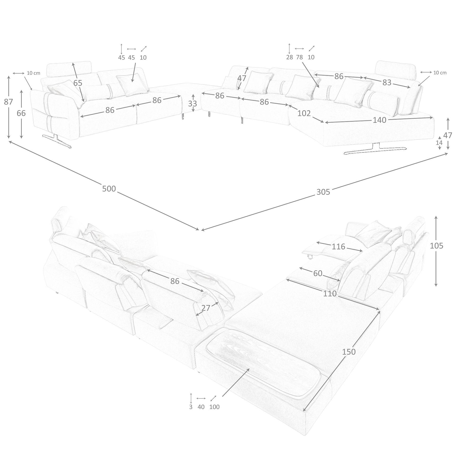 Modulares Sofa Récamiere Rechts Sand 7