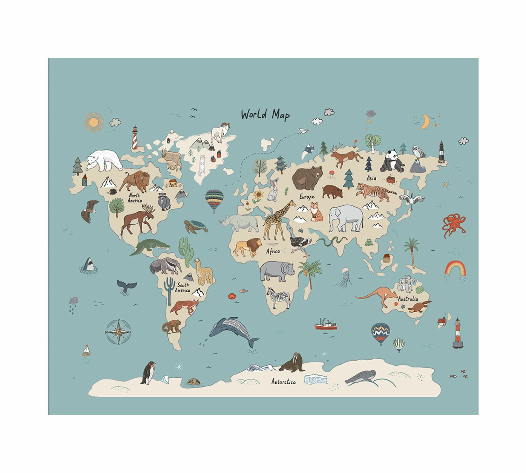 Animals Map Kunstdruck Papier Mehrfarbig 1