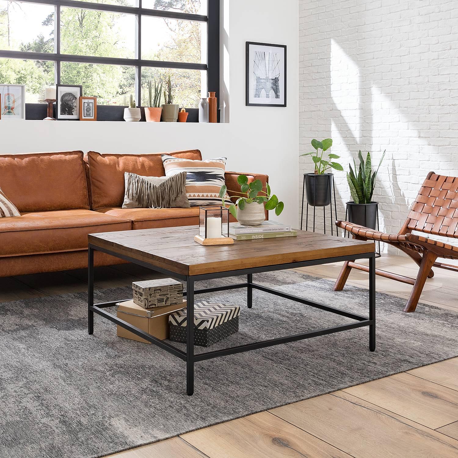Coffee table GRASBY Solid pine Metal Dark pine Black 4