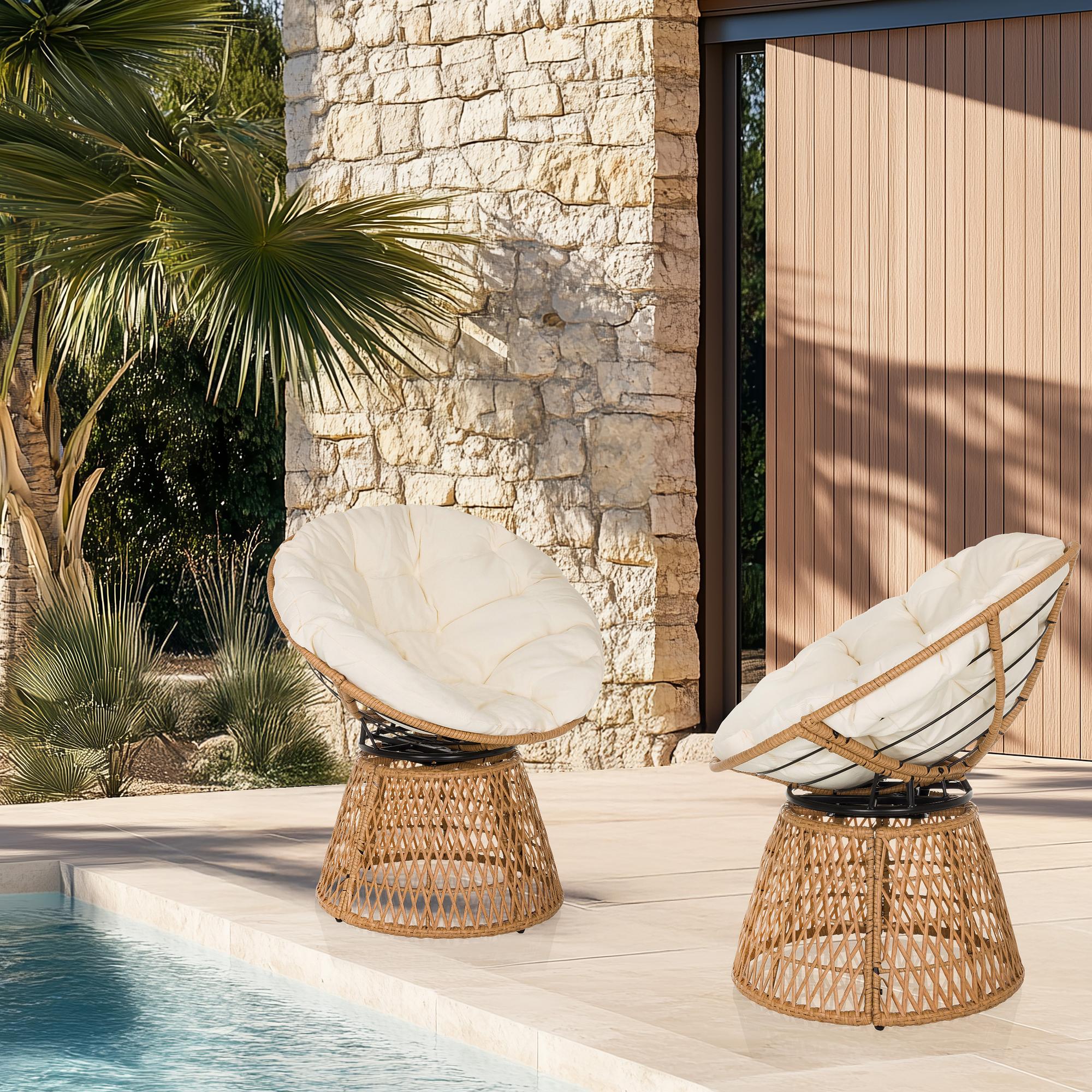 Weavora Papasansessel Drehbar mit Kissen Beige 0