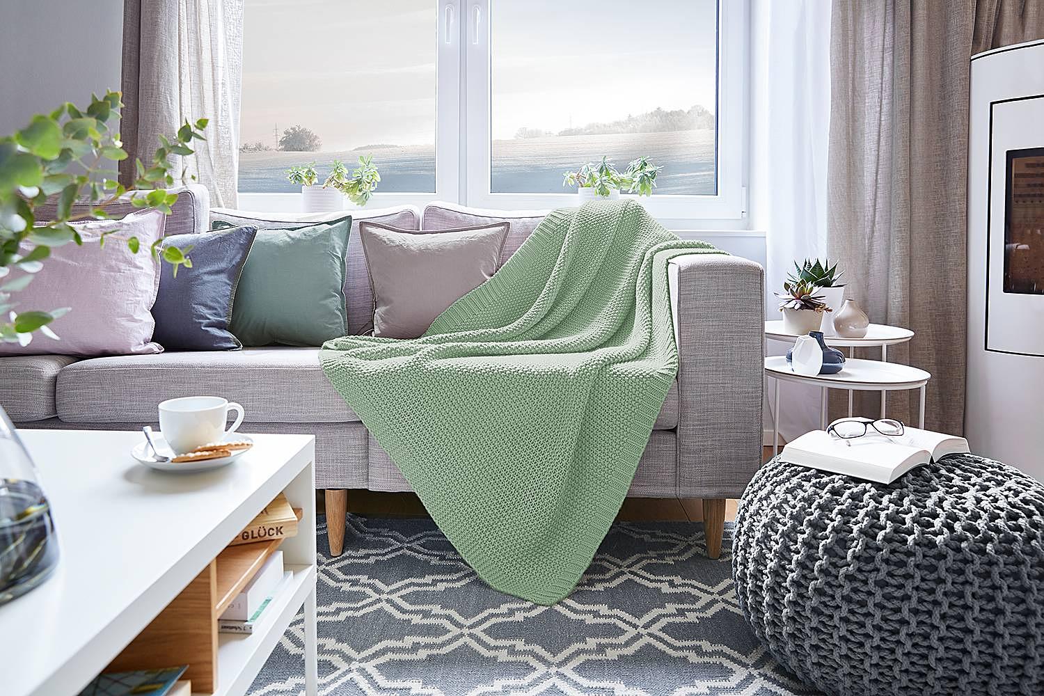 Strickdecke Viby Polyester 130 x 170 cm Mintgrün 2