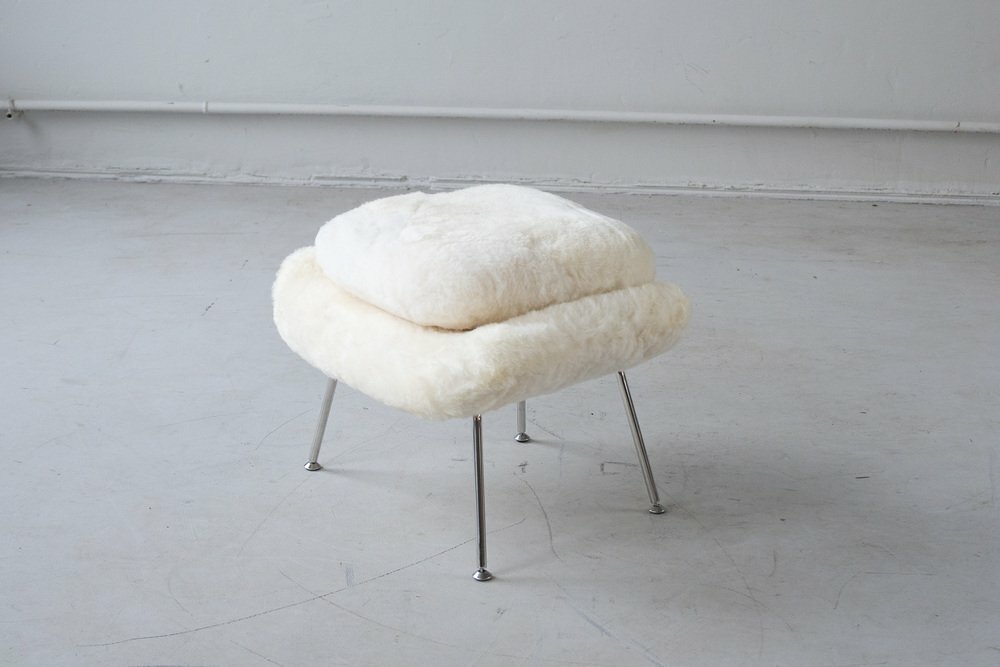 Vintage Eero Saarinen Womb Chair & Ottoman Textil Stahl Weiß 7