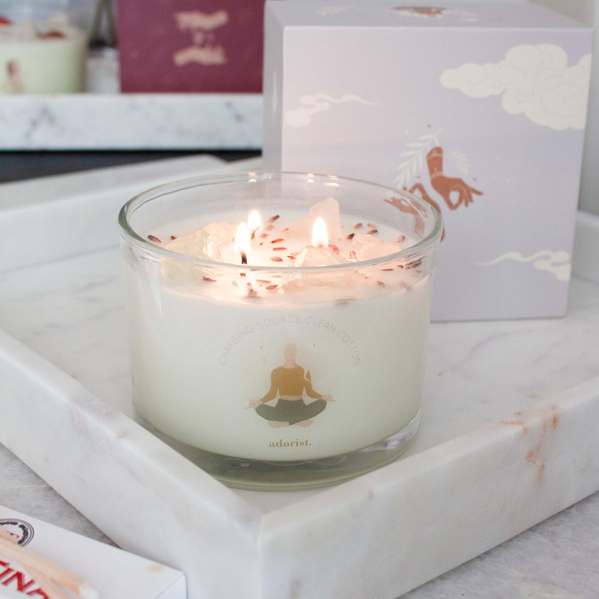 Clean Cotton Scented Candle Soy Wax with Crystals White 0