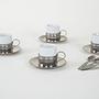 Espressotassen-Set Porzellan Silber Weiß 1980er Jahre 3
