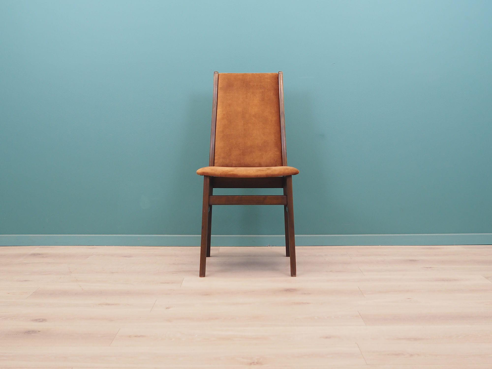 6x Chair Beech wood Velvet Brown 1960s 11