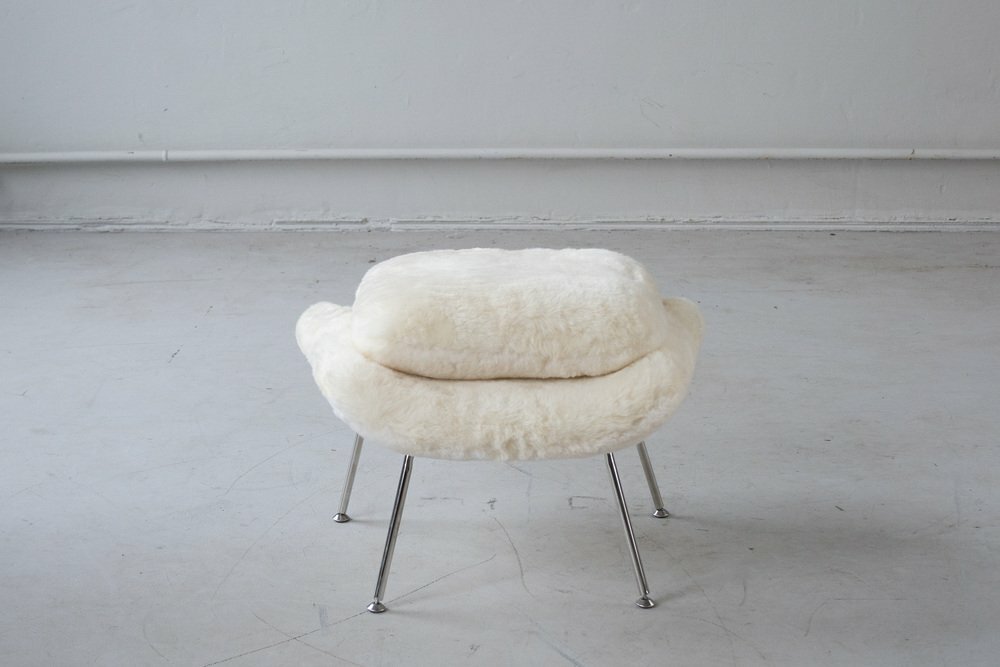 Vintage Eero Saarinen Womb Chair & Ottoman Textil Stahl Weiß 8