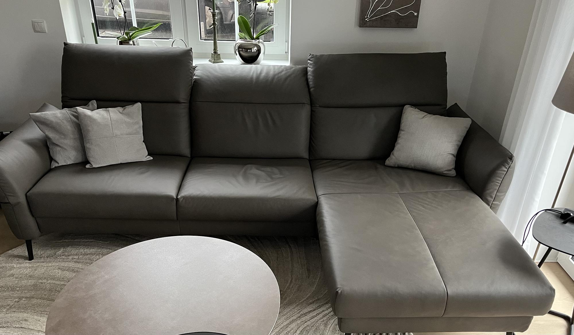 Ecksofa Leder Grau 2