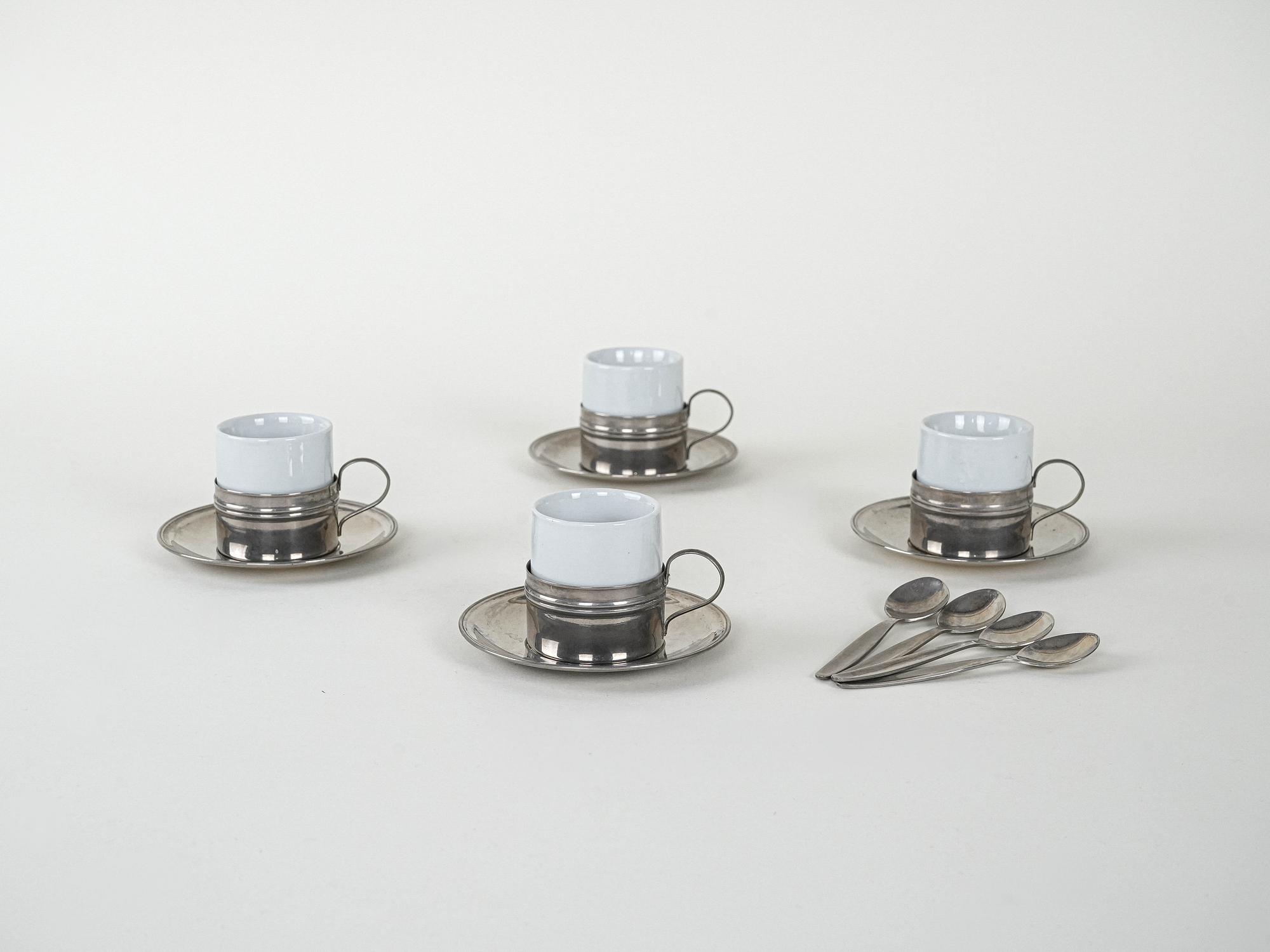 Espressotassen-Set Porcelain Silver White 1980s 2