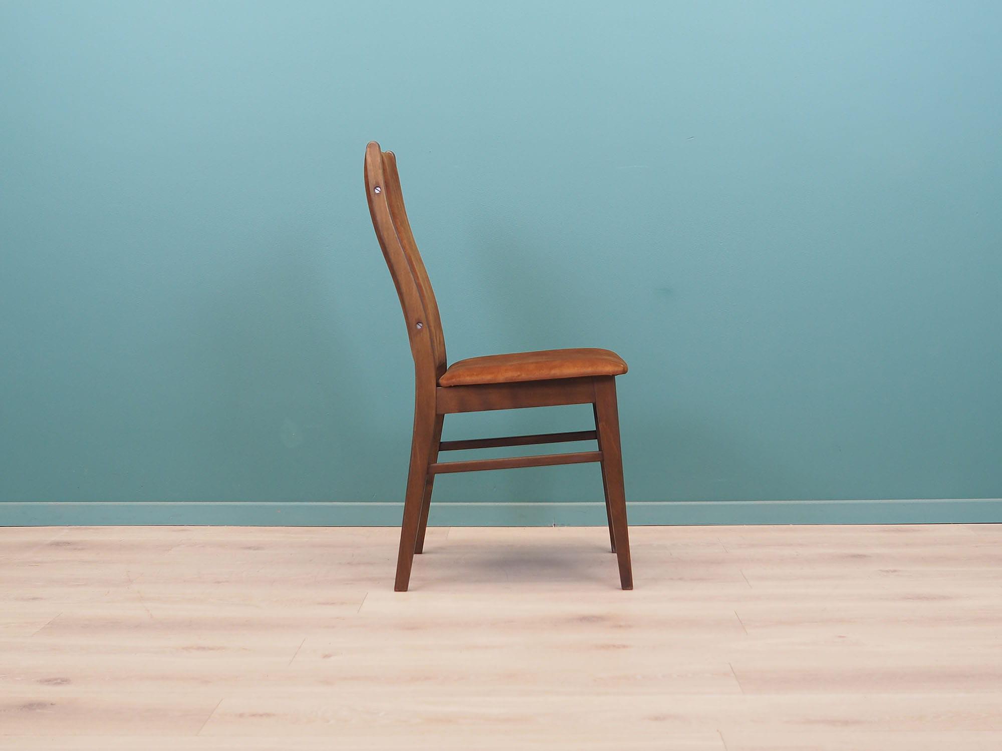 6x Chair Beech wood Velvet Brown 1960s 14