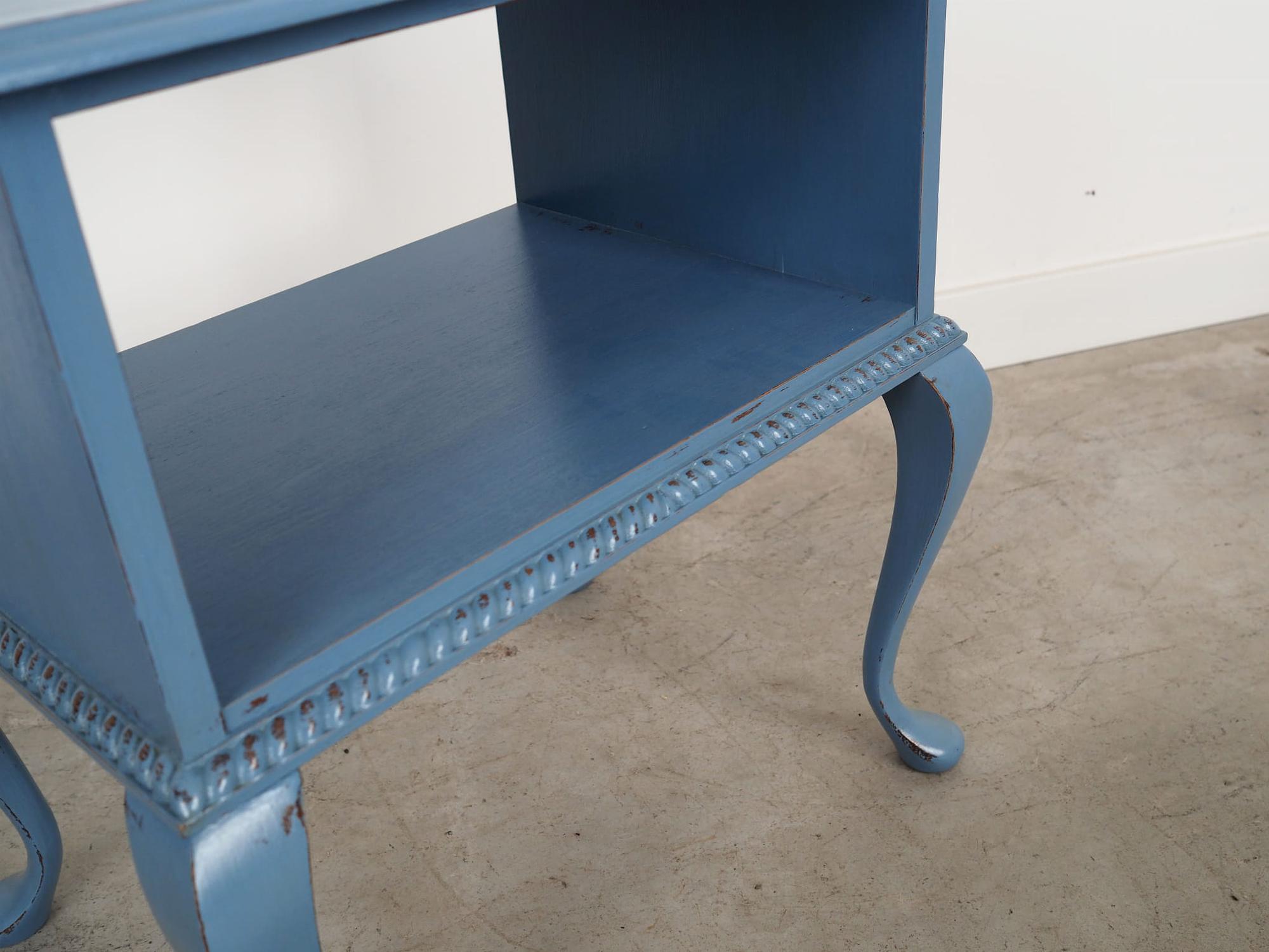 Vintage side table Oak wood Blue 1960s 10