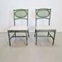 2x Vintage Stühle Rattan Grün 1960er Jahre 1