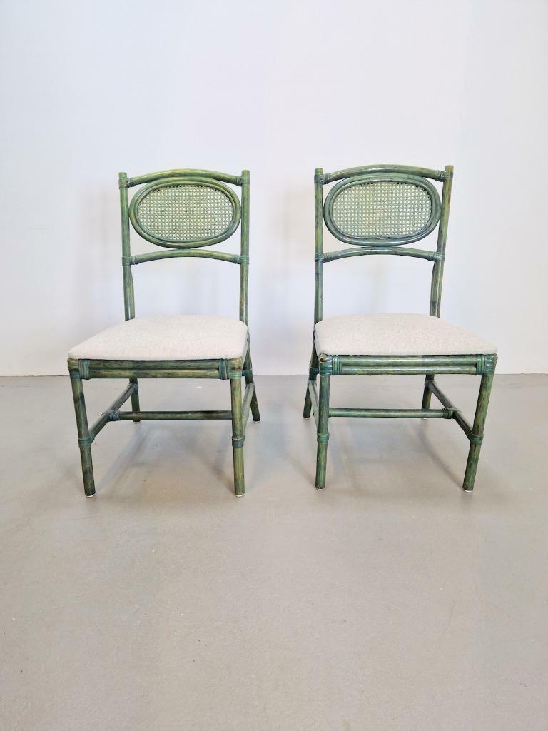 2x Vintage Stühle Rattan Grün 1960er Jahre 1