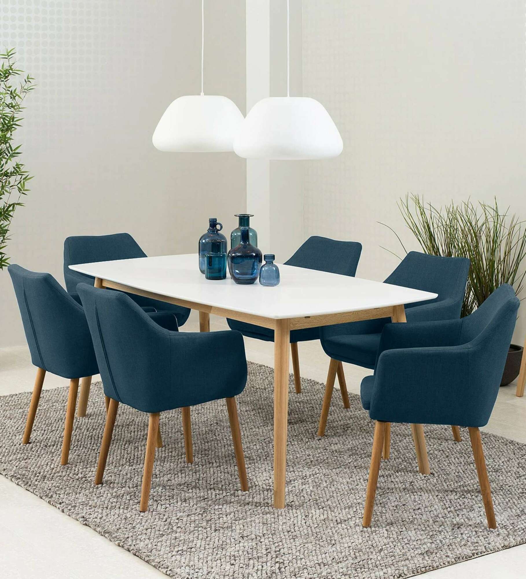 Armlehnstuhl Eiche Massiv Webstoff Jeansblau 4