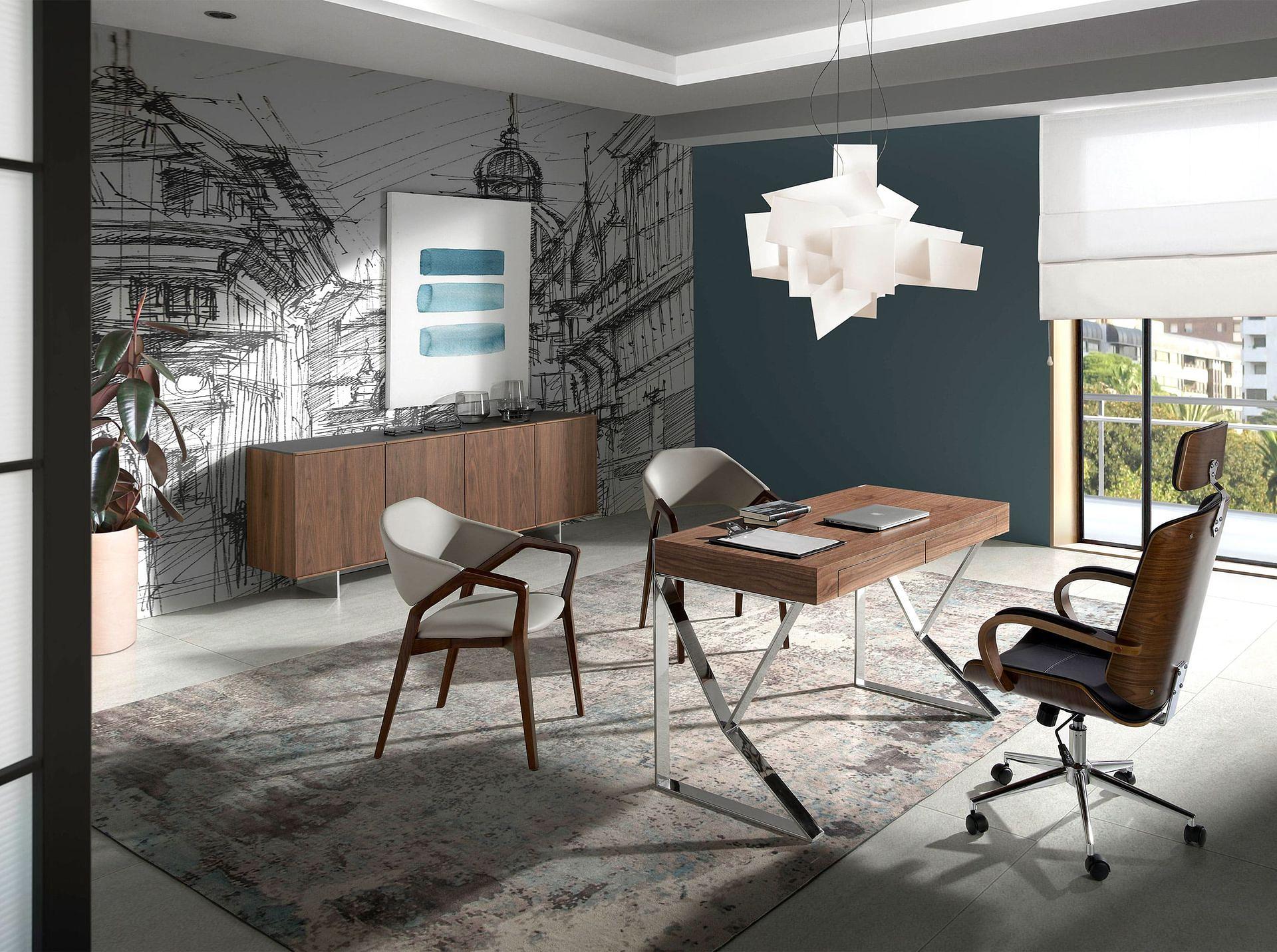 Desk Walnut veneer Chrome-plated steel 2