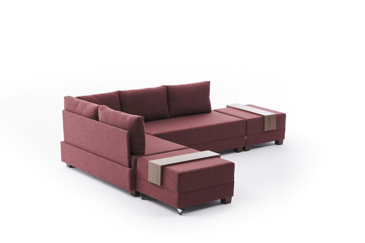 Fly Ecksofa Links mit 2 Hockern Rot 5