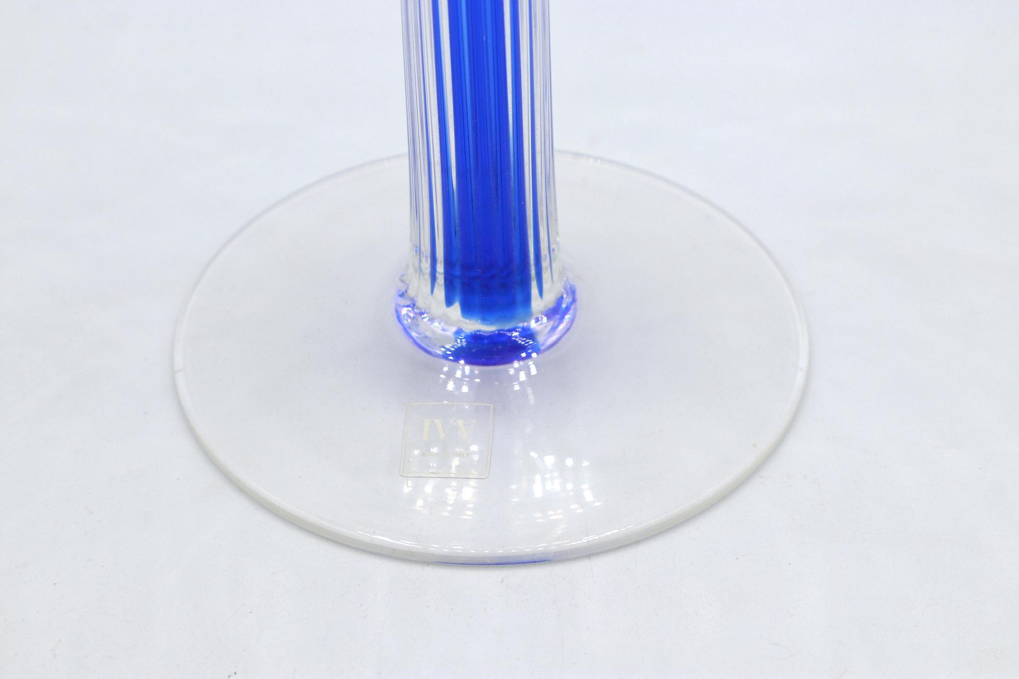 Vintage Postmodern Kerzenständer Glas Blau 1990er Jahre 7