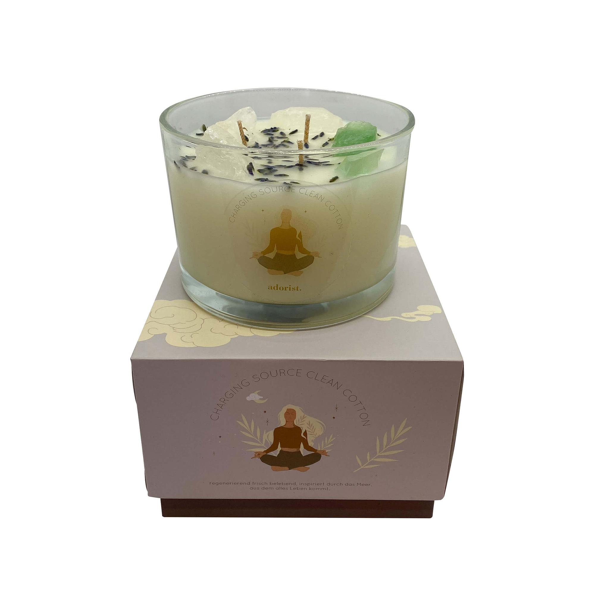 Clean Cotton Scented Candle Soy Wax with Crystals White 2