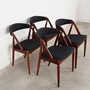 4x Vintage Armchair Teak Textile Black 1970s 2