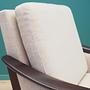 Vintage armchair wood fabric cream 1970s 10