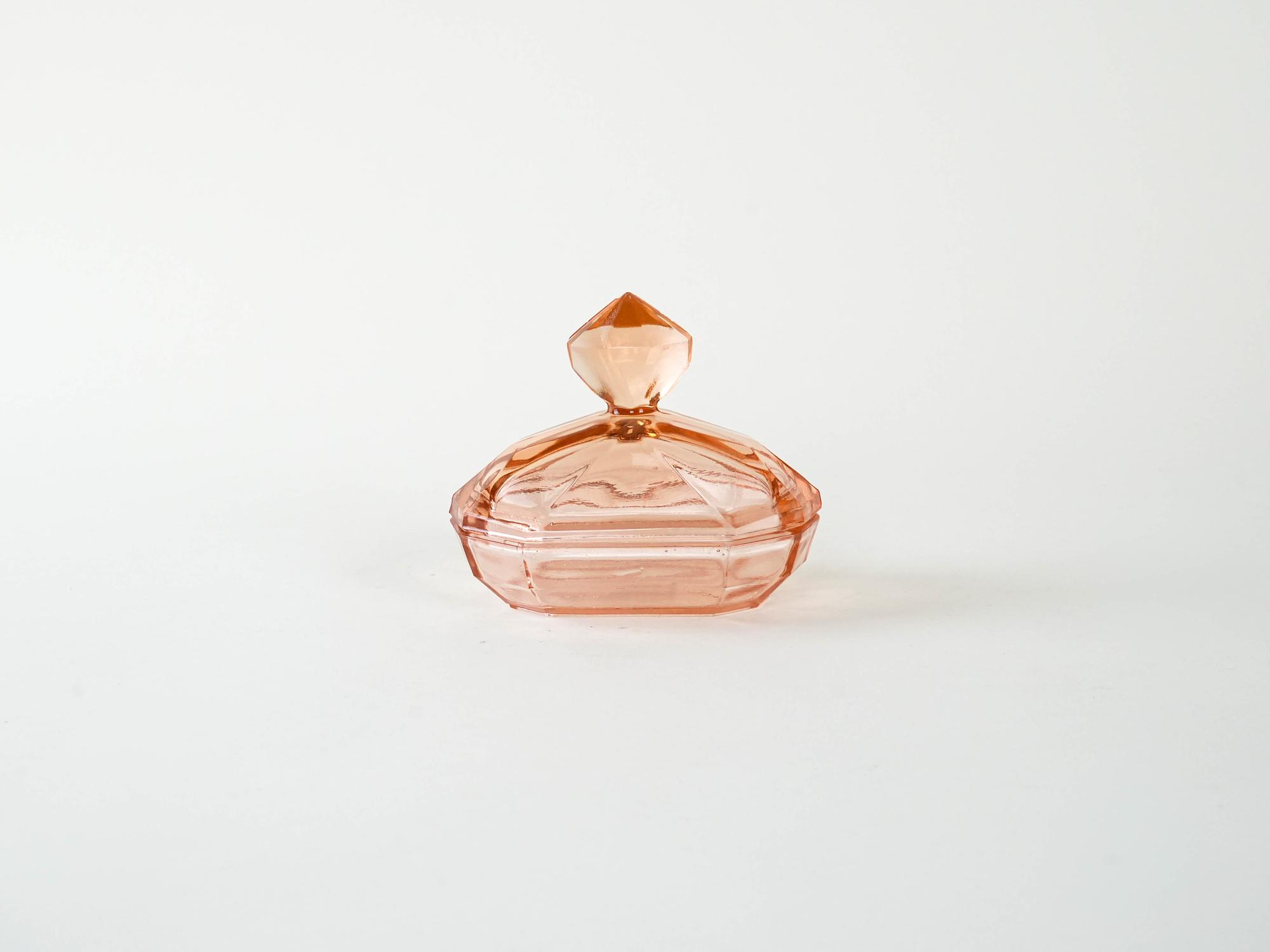 Art deco Butter dish Glass Pink 1930s 2