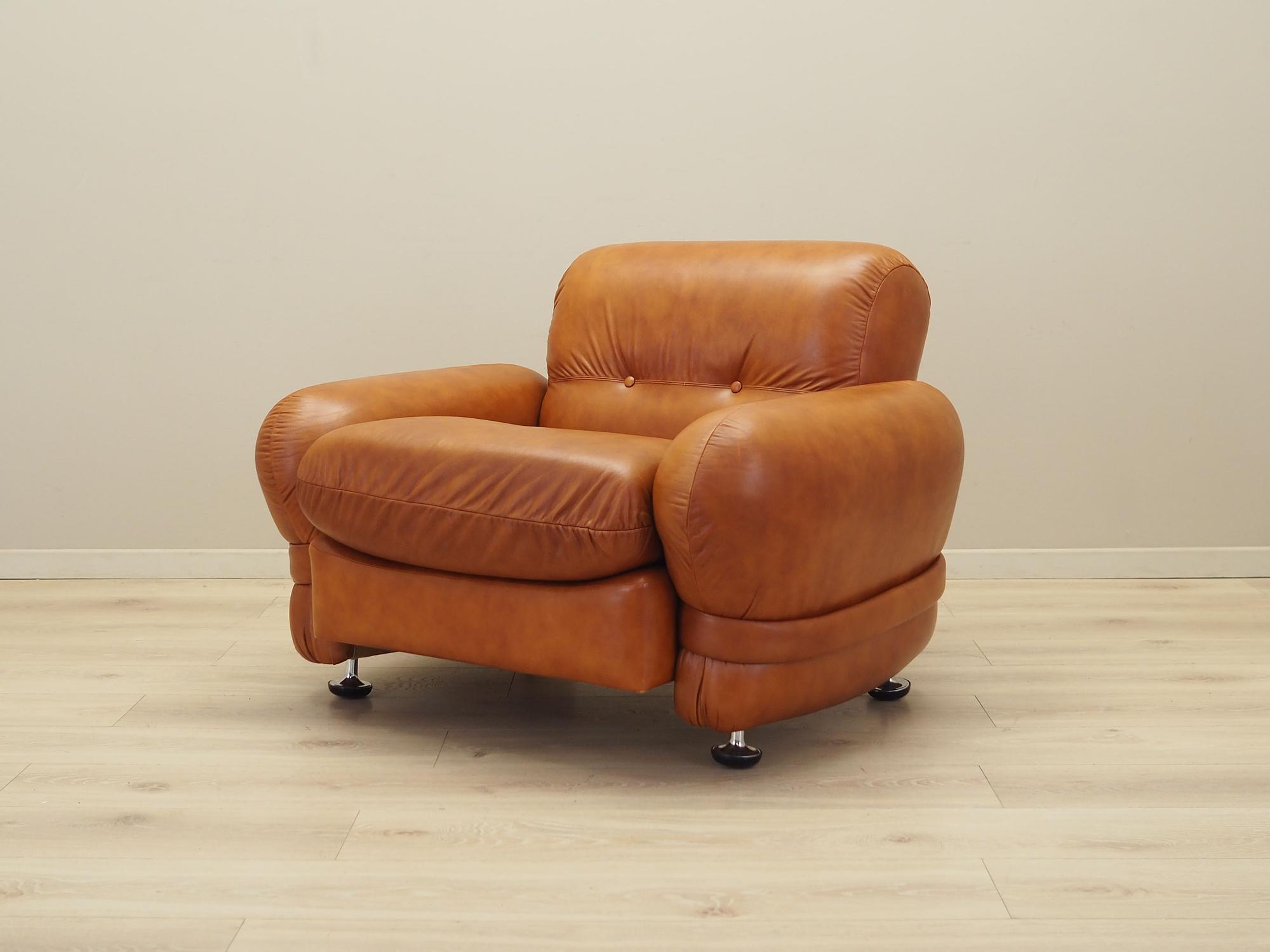 Sessel Leder Braun 1970er Jahre 1