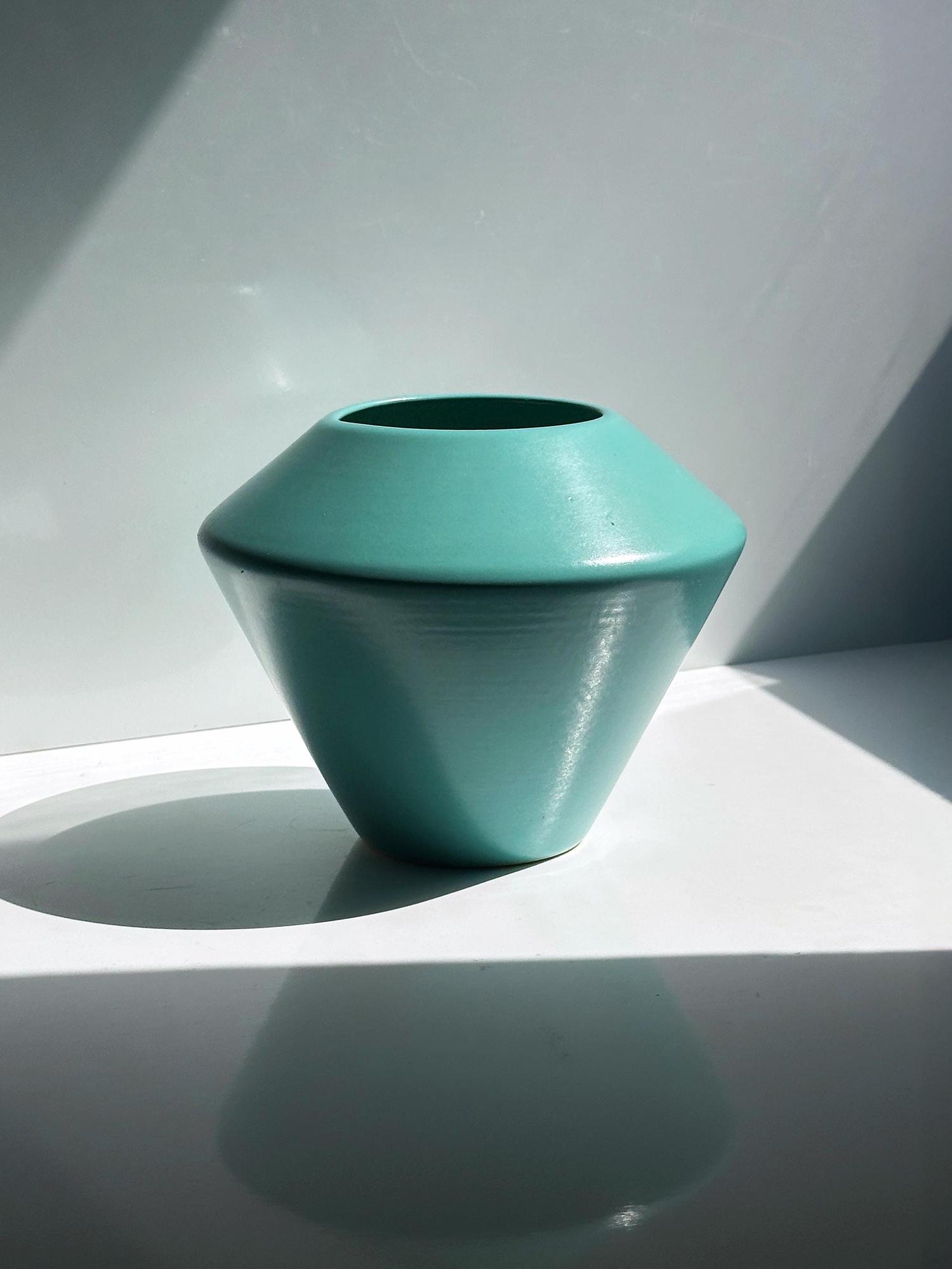 Vintage Vase Keramik Türkis 1990er Jahre 4