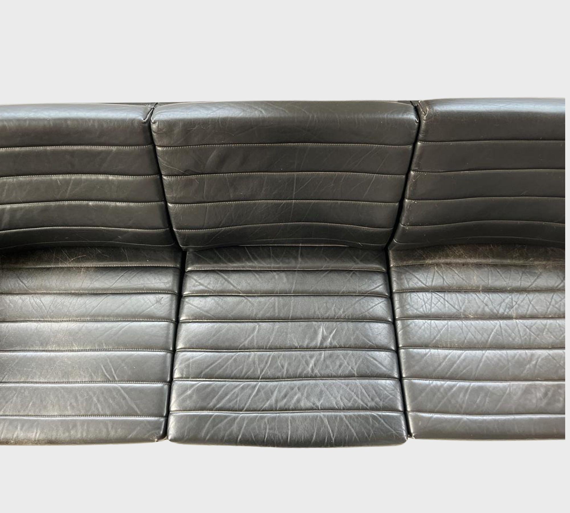 Vintage Sofa 3-Sitzer Leder Schwarz 1960er Jahre 5