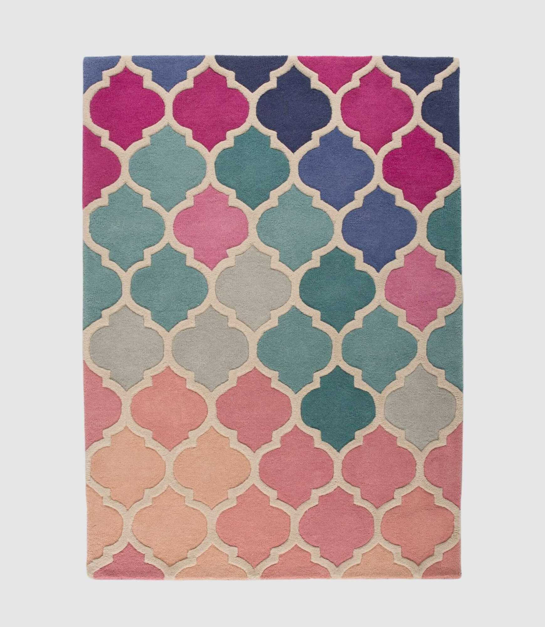 Wollteppich Rosella Handgefertigt Pink/Blau 200x290 0