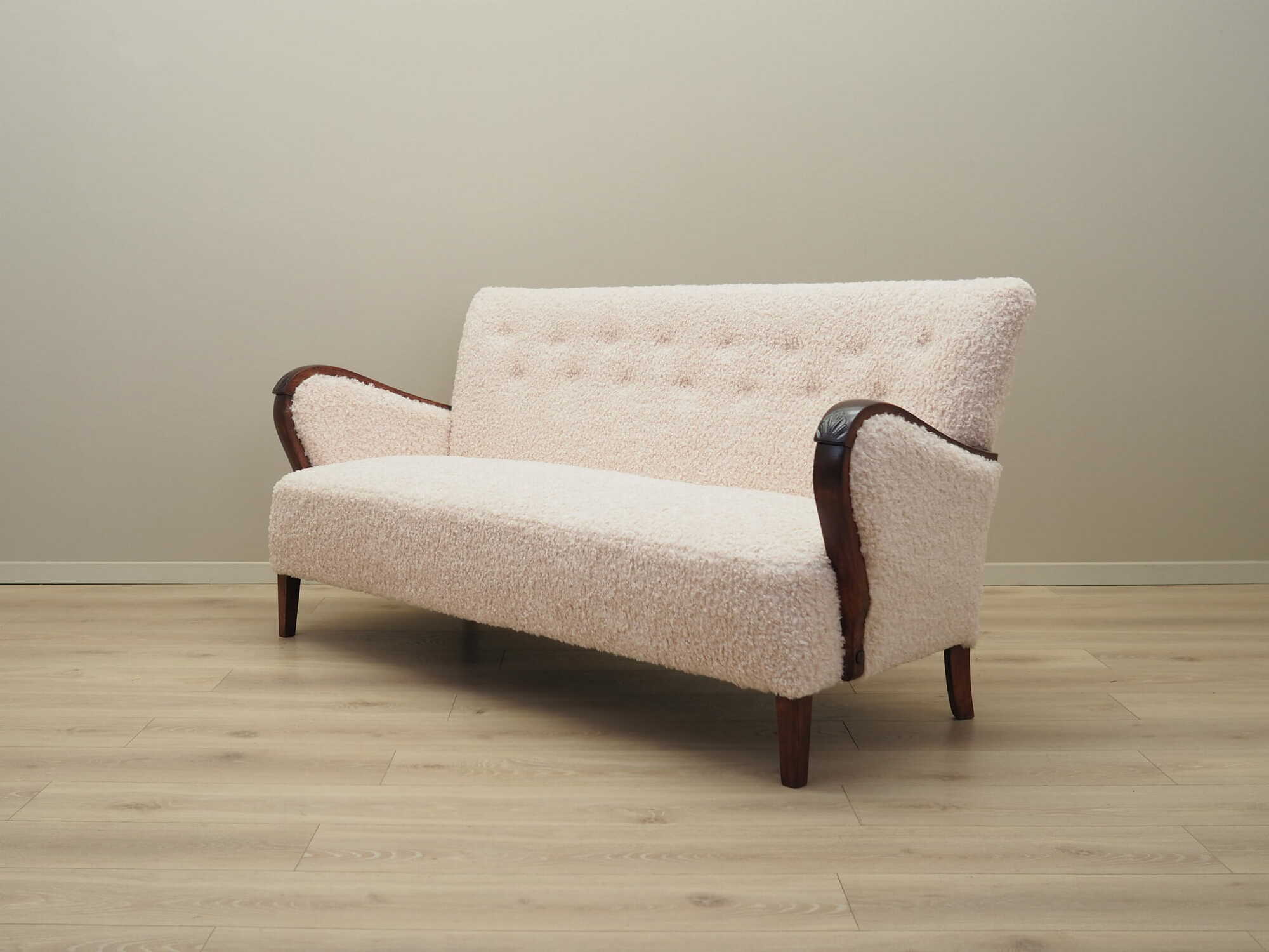 Vintage Sofa Beech wood Beige Fabric 1960s 2