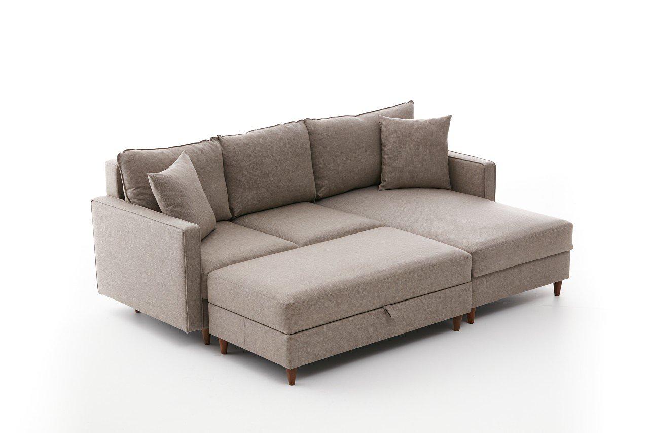 Eva Sofa Récamiere Rechts mit Hocker Creme 5