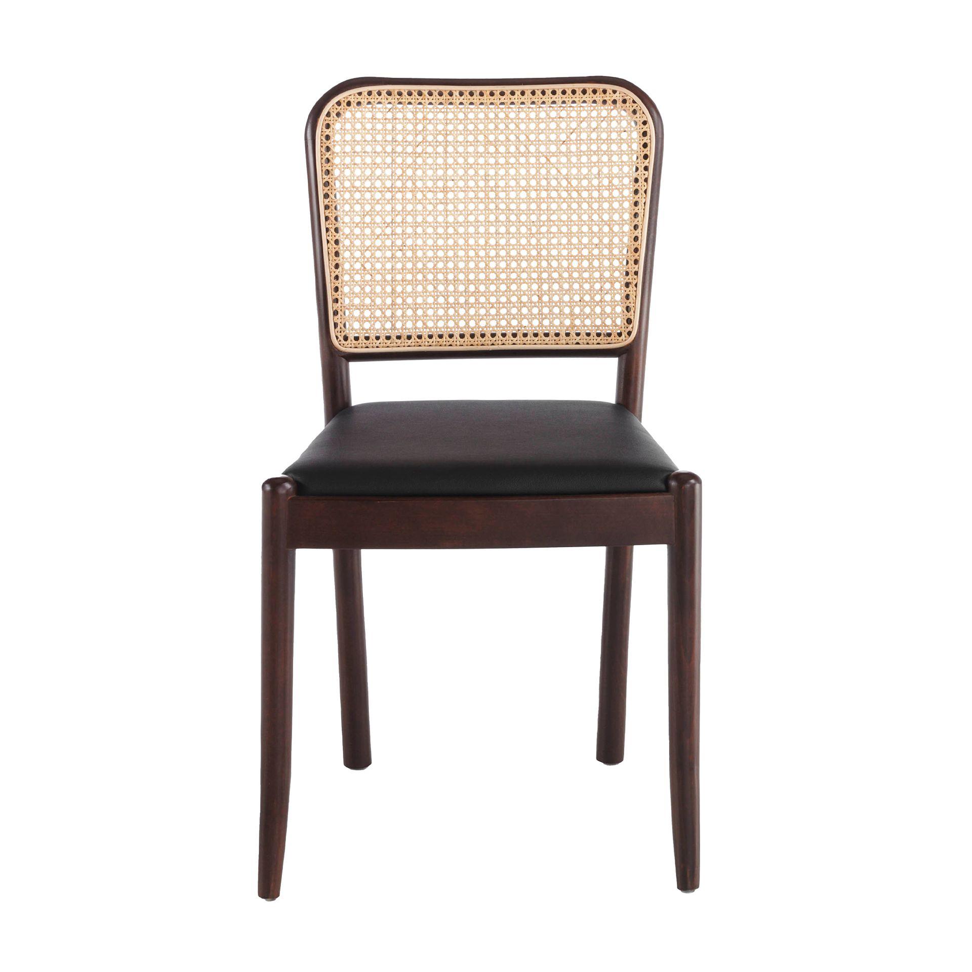 Chair Rattan Faux Leather Black 1