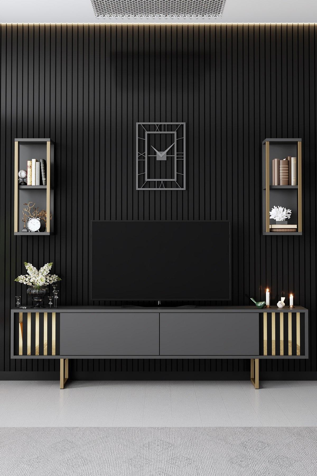 Gold Line TV-Schrank Holz Anthrazit Schwarz 2