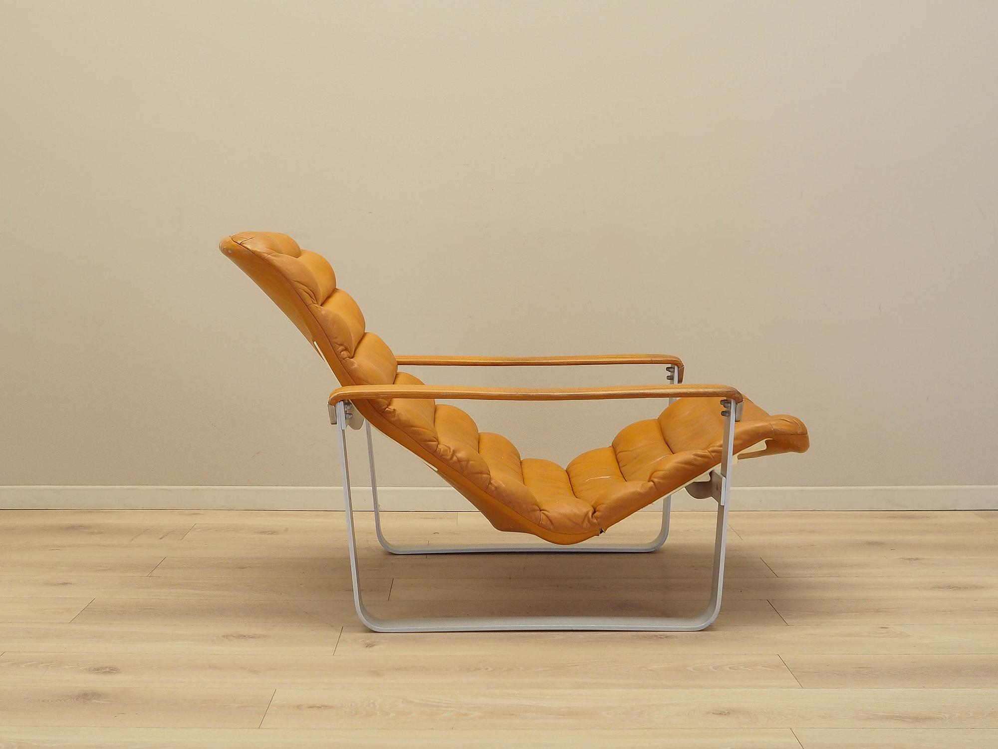 Lounge Chair Metal Leather Orange 1960s 8
