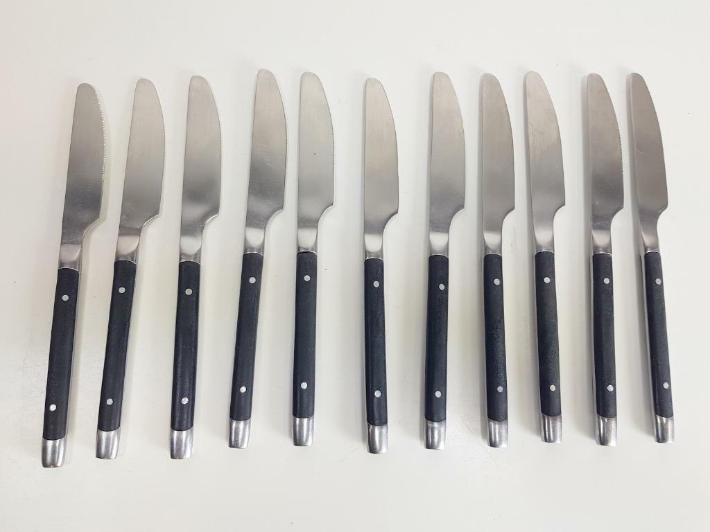 11x Vintage Tafelmesser Edelstahl Schwarz 1960er Jahre 3