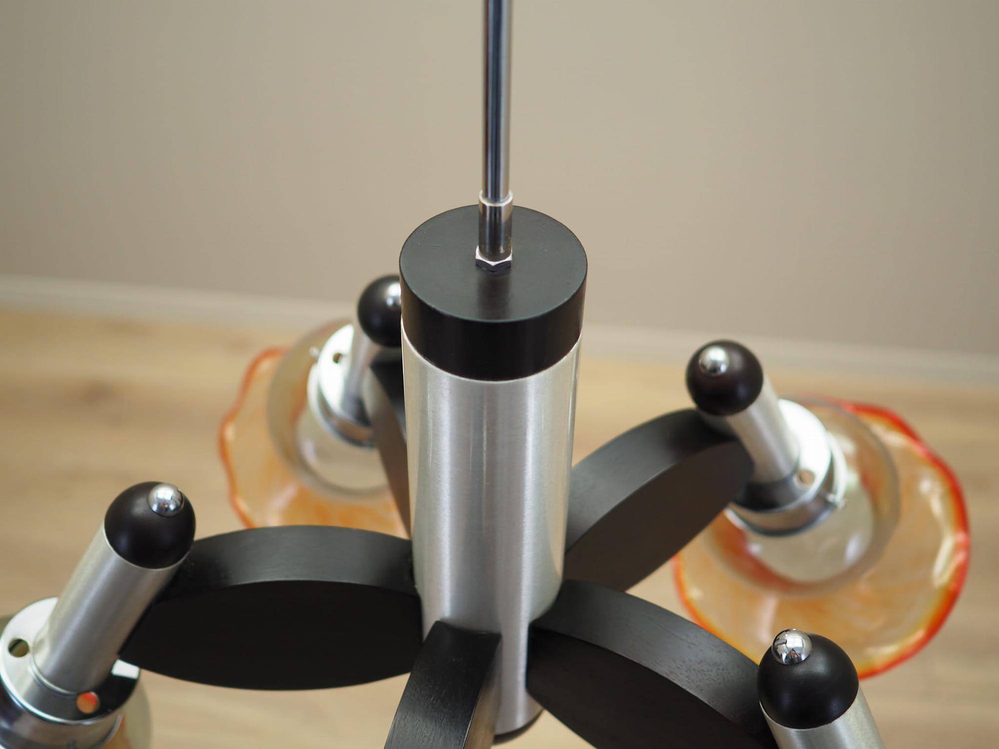 Vintage Kronleuchter Glas Holz Orange 1970er Jahre 12