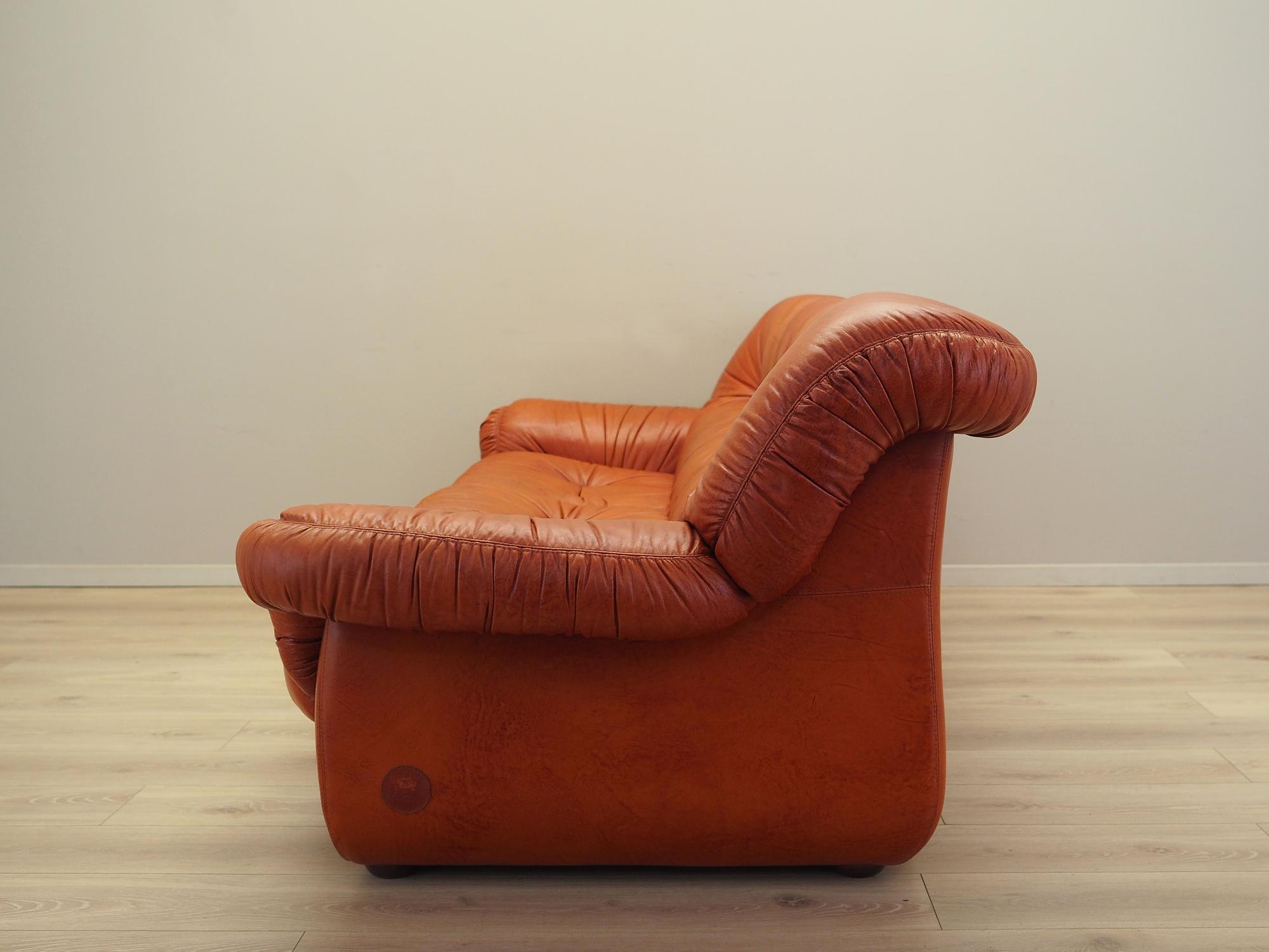 Sofa Leather Red 1970s 4