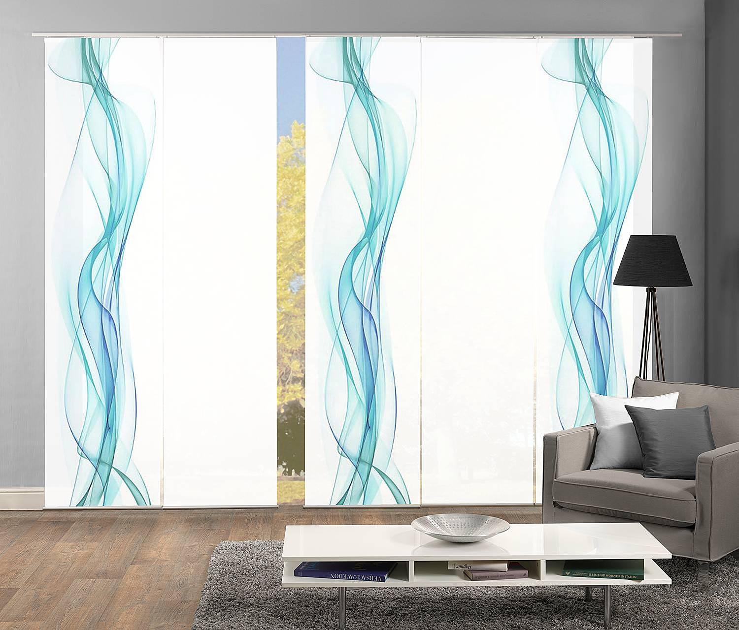 Schiebevorhang Haze Webstoff 60 x 245 cm Petrol 5er Set 2